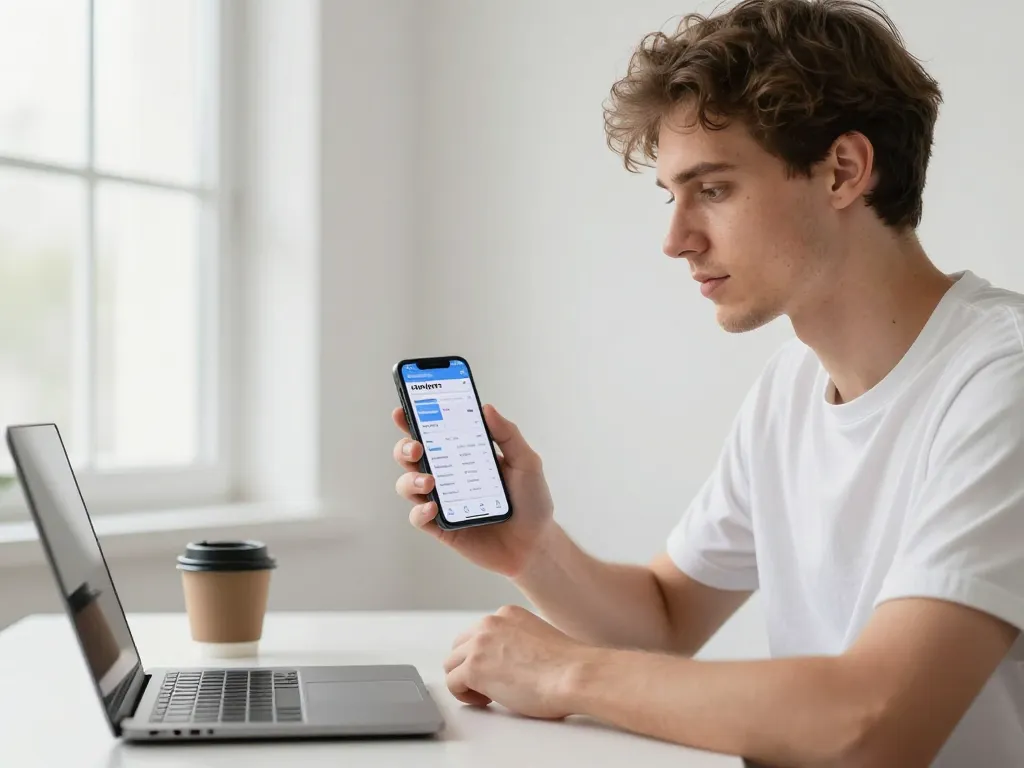 Homme d'origine européenne utilisant une interface d'application mobile pour l'achat immédiat de cryptomonnaie.
