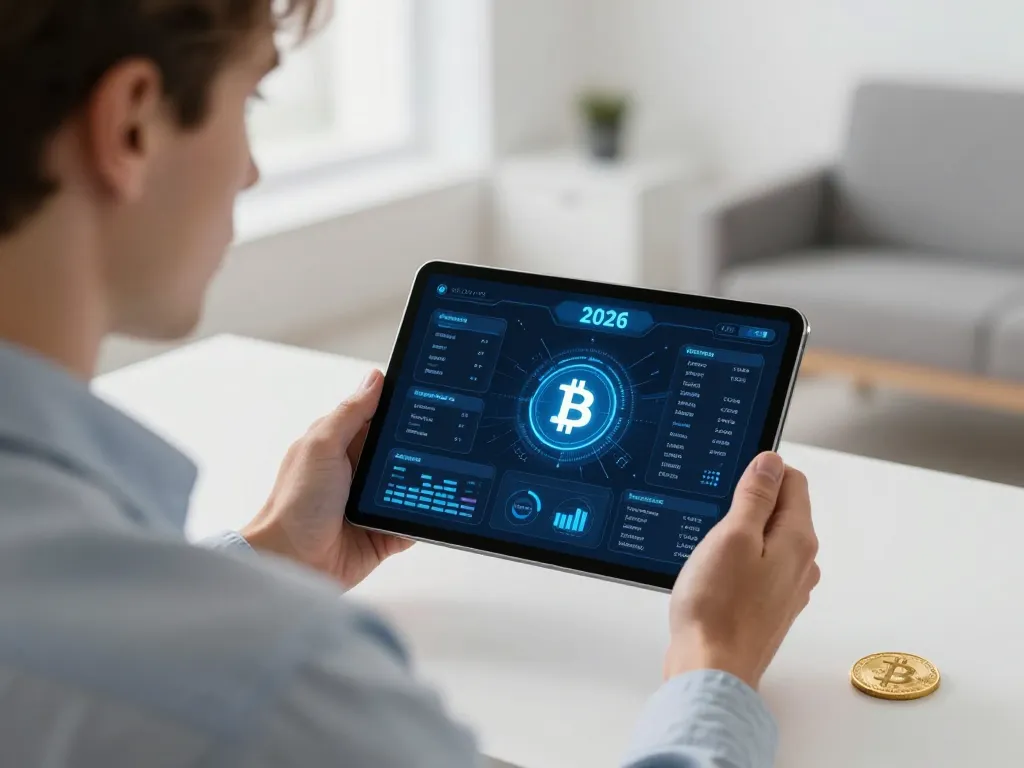 Homme européen utilisant une interface de trading Bitcoin moderne et sécurisée sur une tablette.